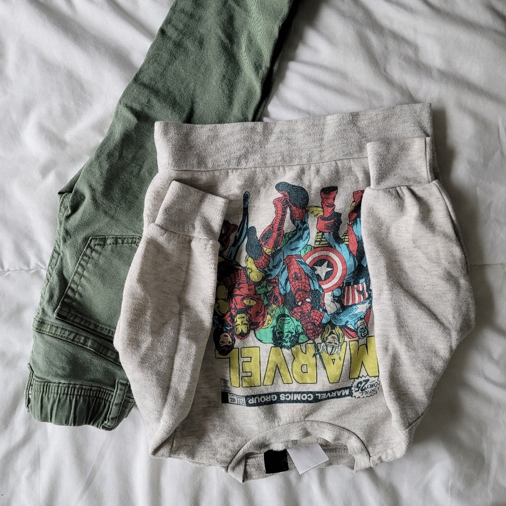 Marvel sweatshirt and baby gap pants